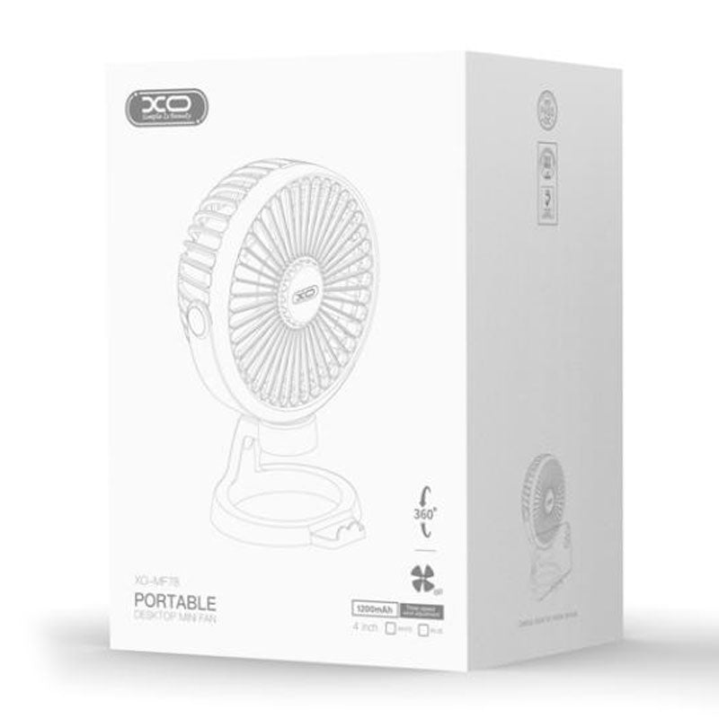 XO (MF78) - Mini ventilator de birou, reincarcabil, 4\", 3 viteze, 1200MAh | Blue