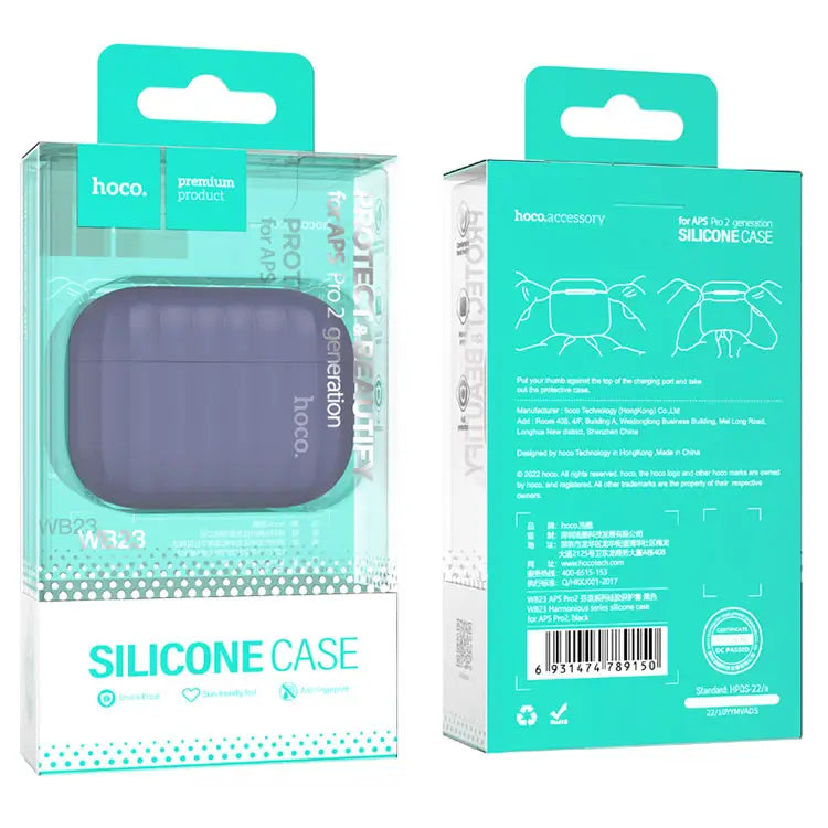 Hoco (WB23) - Husa silicon pentru carcasa AirPods Pro2 si Lanyard | Blue