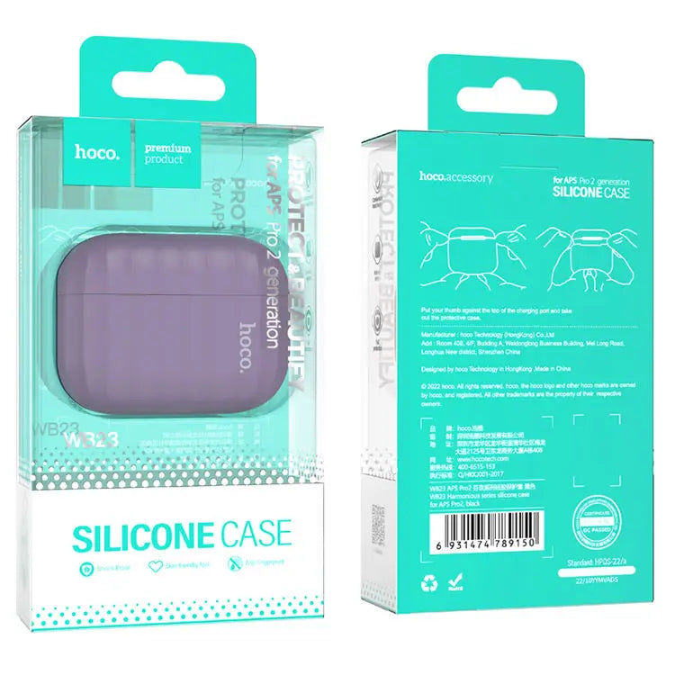 Hoco (WB23) - Husa silicon pentru carcasa AirPods Pro2 si Lanyard, Purple