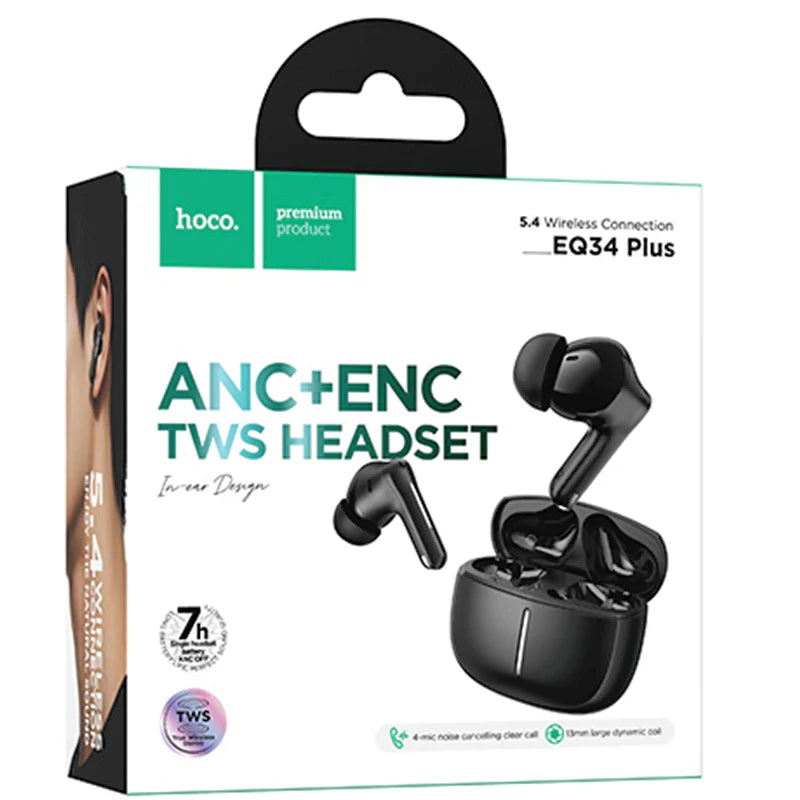 Hoco (EQ34 Plus) » Casti Wireless, TWS, BT 5.3, ANC, 320mAh | Glaze BLACK