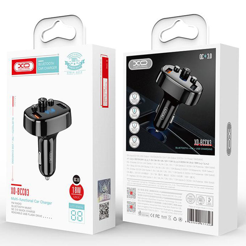 XO (BCC03) - Modulator FM | BT, 18W, 2xUSB-A, 2xUSB-A, QC 3.0, Power LED, Black