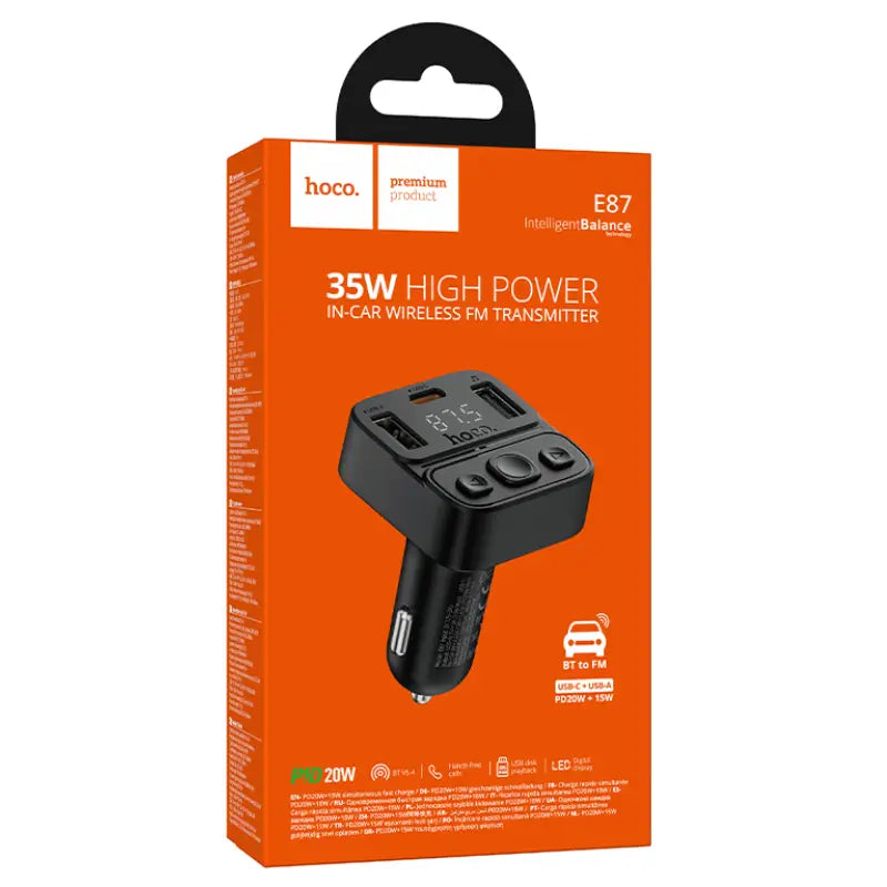 Hoco (E87) » Modulator FM, BT 5.3, 35W, USB-C, 2xUSB, Black