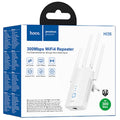 Hoco (HI34) » Wifi Range Extender, WLAN/LAN port, 2.4GHz, 300Mbps, 4 Antennas, Signal Booster, 1m Network cable, WHITE