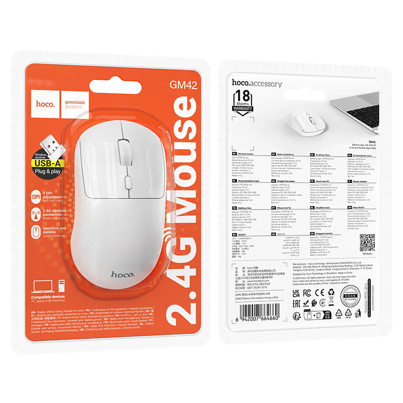 Hoco (GM42) » Mouse Wireless, 2.4G, 1600dpi | White
