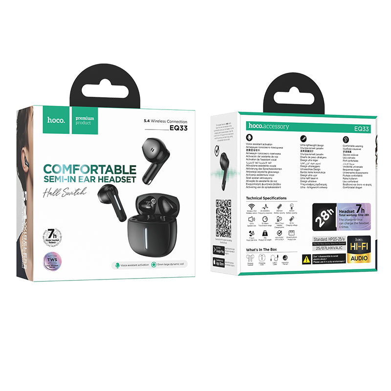 Hoco (EQ33) » Casti Wireless, BT 5.4, TWS, Multifunction, 40/300mAh, 7h | Black