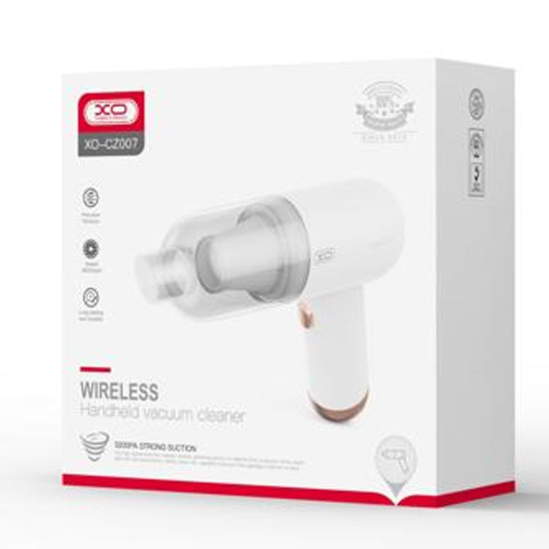 XO (CZ007) - Aspirator portabil, auto/casa, 5000mAh, motor cu perii, 37W, filtru, White
