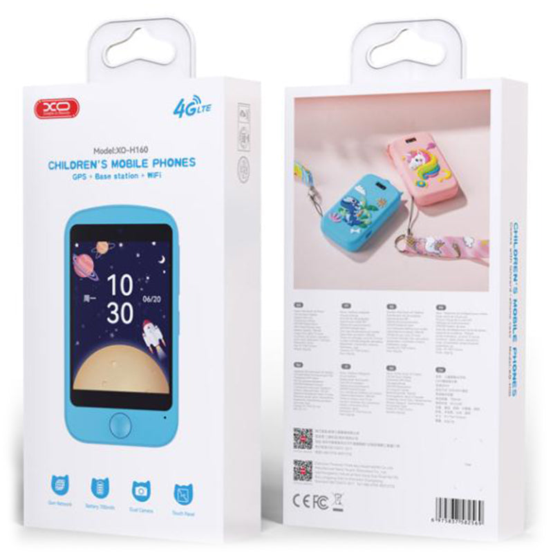 XO (H160) Telefon Kids, Smart 4G, GPS, NanoSIM, ecran de 2.8\", Dual Camera, 30W Pixeli (husa cu desene + snur), Blue