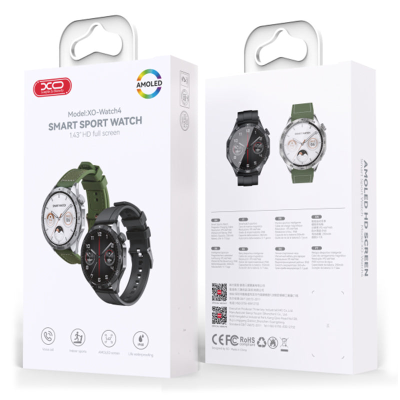 XO (Watch4) Ceas SmartWatch, Amoled, Wireless, Waterproof, Call + functii multiple, Sports, Black