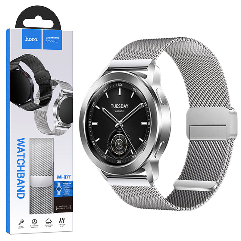Hoco (WH07) - Curea metalica, pentru SmartWatch Universala, conectori 20 mm, Magnet, Stainless, Milanese Silver