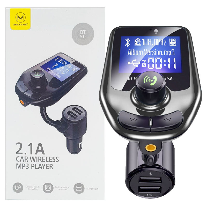 (CC090) - Modulator FM, BT 5.0, 2x USB-A, Jack 3.5mm, 2.1A, cu Display LED, Black
