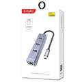 Kaku (KSC-275) - Hub Multiport USB-C, 4-in-1, 3xUSB3.0, 1xGigabit RJ45, Gray