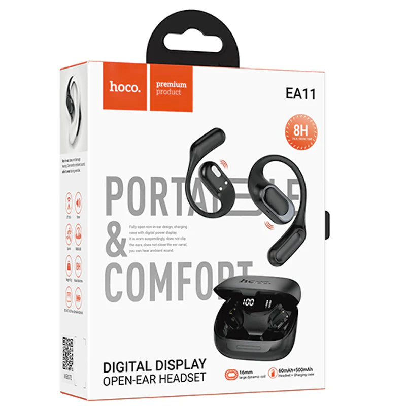 Hoco (EA11) » Casti Wireless, EarHook, BT 5.4, 60/500mAh, 8h, LED Digital, BLACK