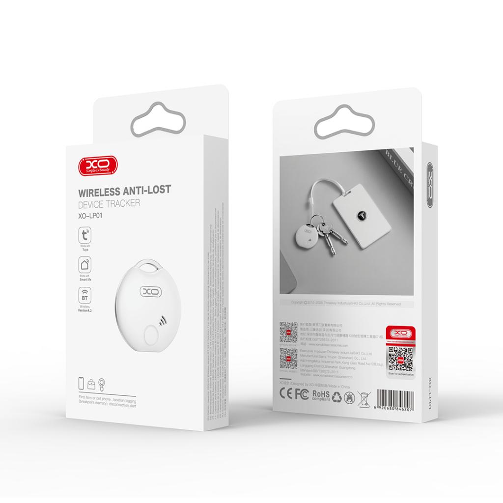 XO (LP01) - Dispozitiv tip AirTAG, anti-pierdere, Find Location, conexiune Multiple Dispozitive, White
