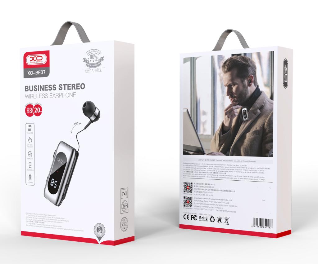 XO (BE37) Casti Wireless, In Ear, BT 5.2, 140mAh, Afisaj digital, Black