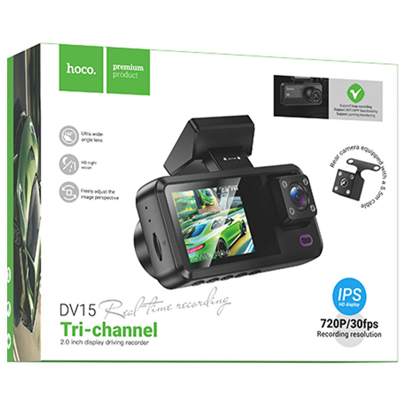 Hoco (DV15) » Camera Video pentru masina, HD 720MPX, 3 channles, cu Display 2\" (Fata + camera Spate) » BLACK