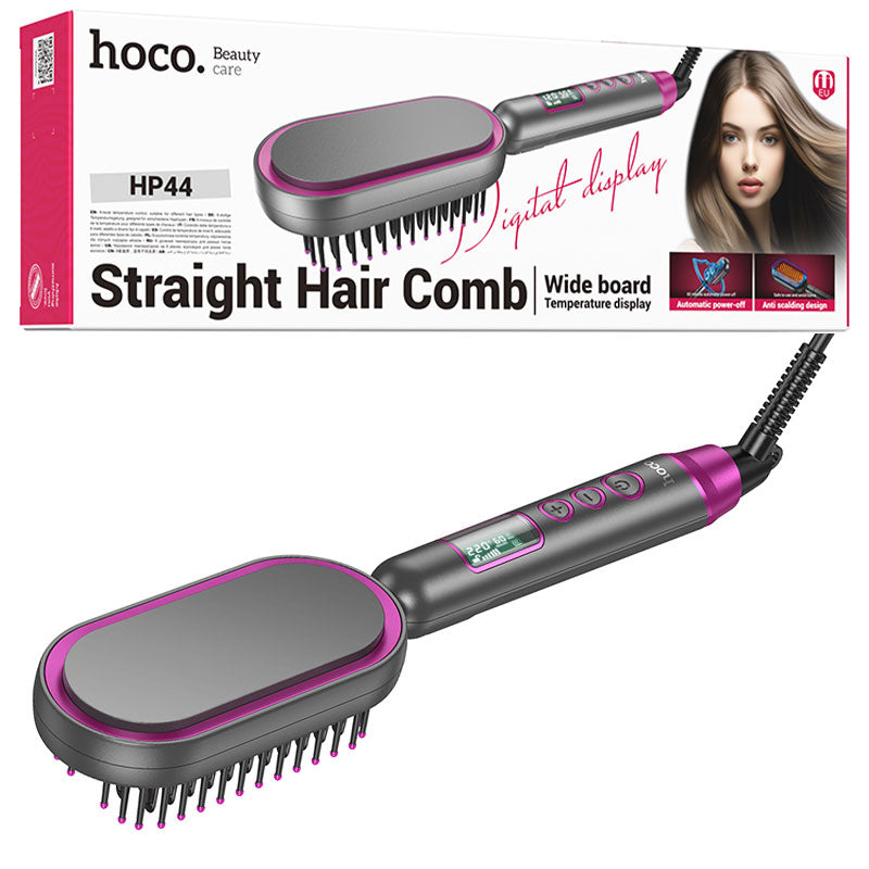Hoco (HP44) » Perie electrică de îndreptat părul, temperatură reglabilă, afișaj digital, Rose RED